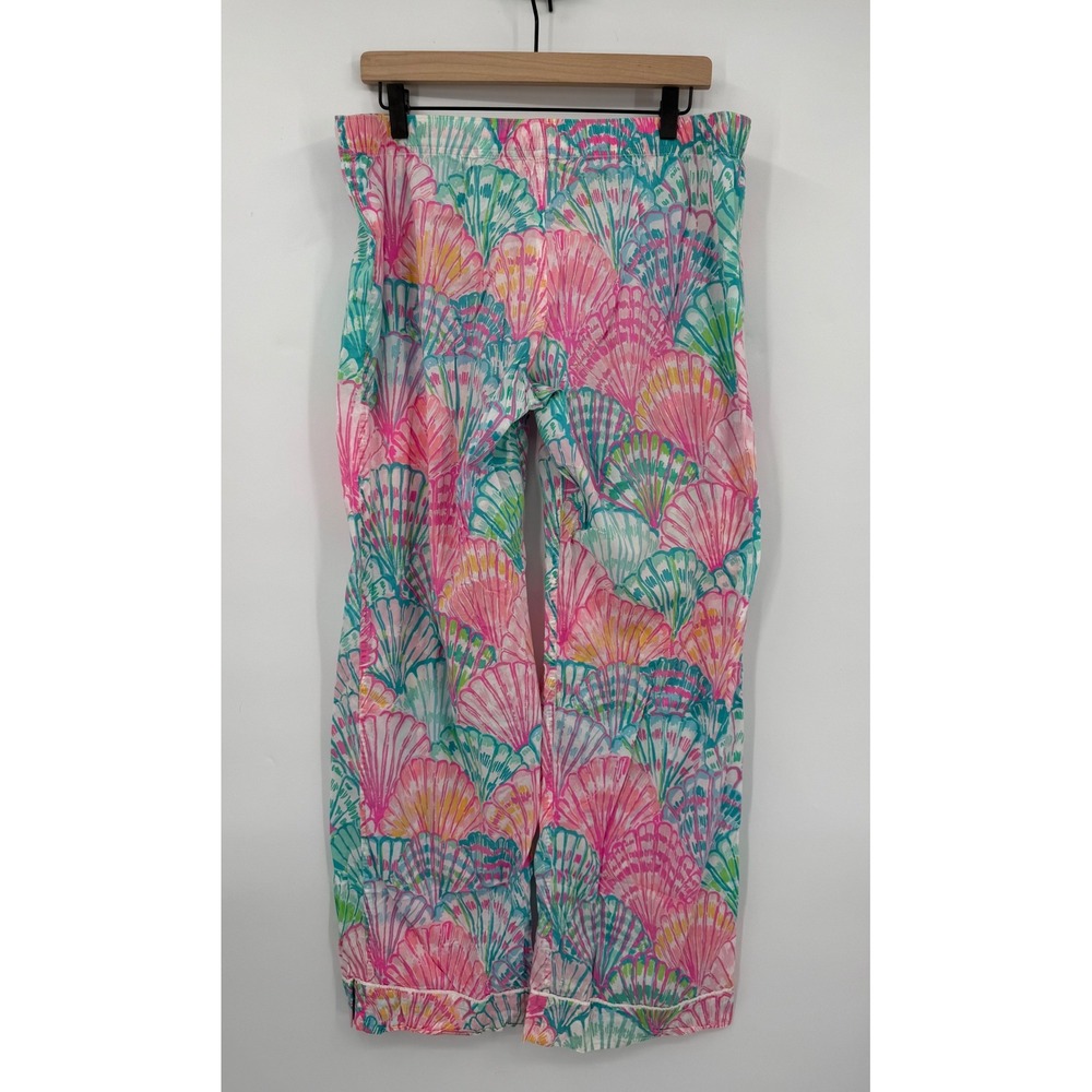 Lilly Pulitzer Pajama Pants Womens Large Pink Green Shell Print Cotton PJs - Picture 3 of 8